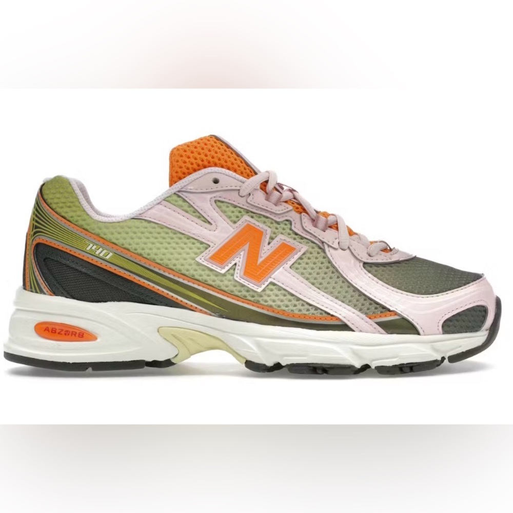 New Balance 740 Olive Green Mesh Sneakers with Orange Accents
